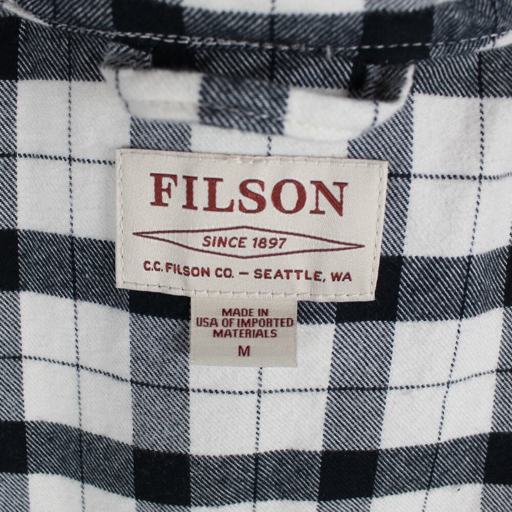 Filson Plaid Flannel Pajama Shirt Womens Medium Black Cream Button Up Cotton - Picture 4 of 5